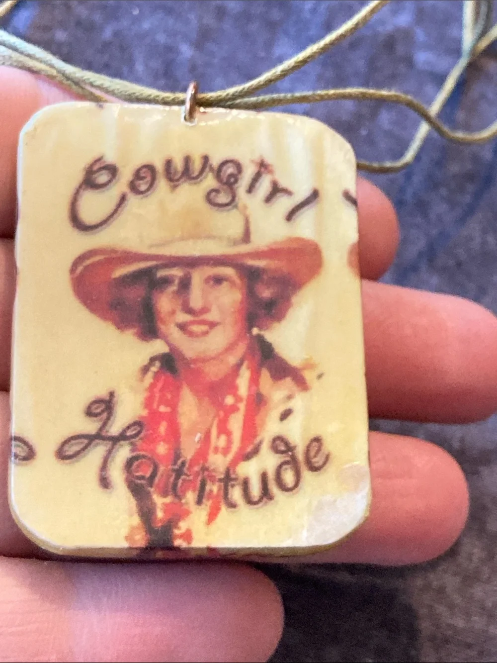 Cowgirl Hatitude Pendant Necklace - Cream and Red